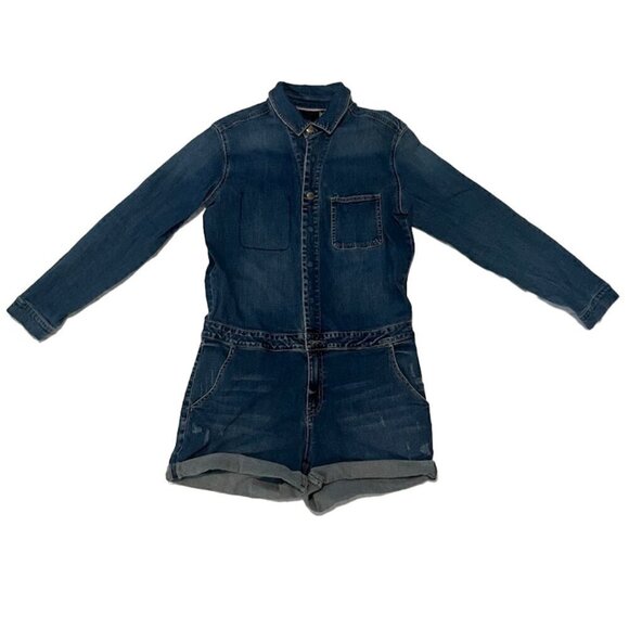 Nanette Lepore long sleeve Denim Romper shorts jumpsuit size M - Picture 1 of 8